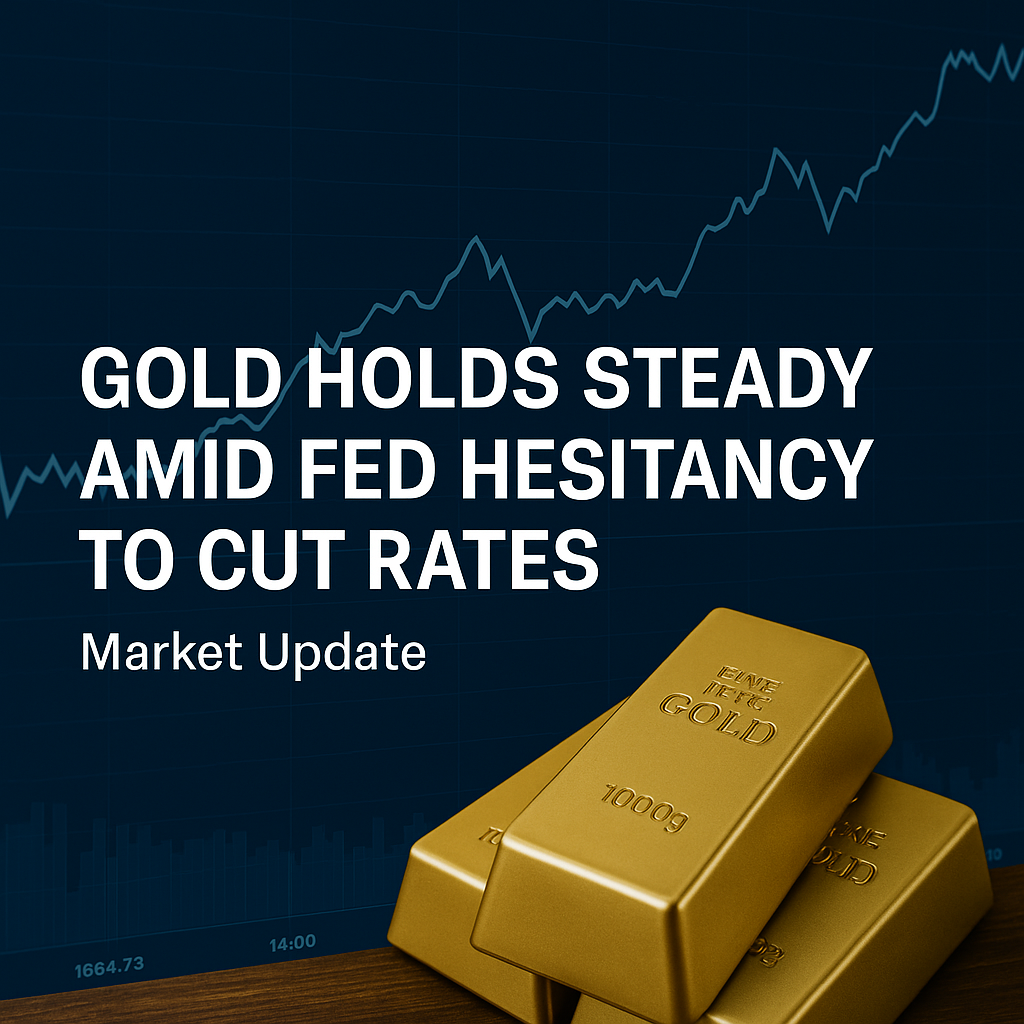 Gold bars on wooden surface with rising financial chart in background, symbolizing gold price stability amid Fed policy updates